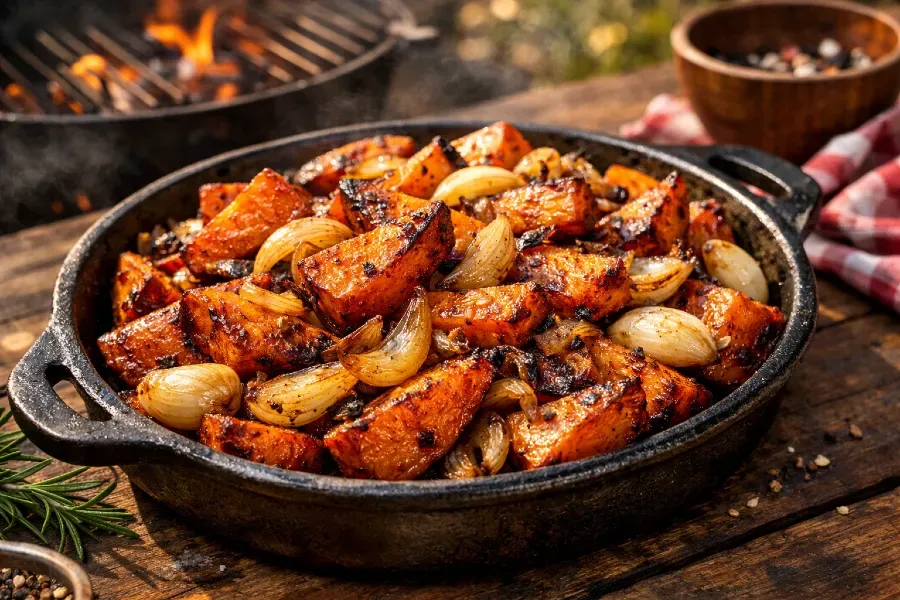 3-összetevős hagymás-fokhagymás sült édesburgonya köret